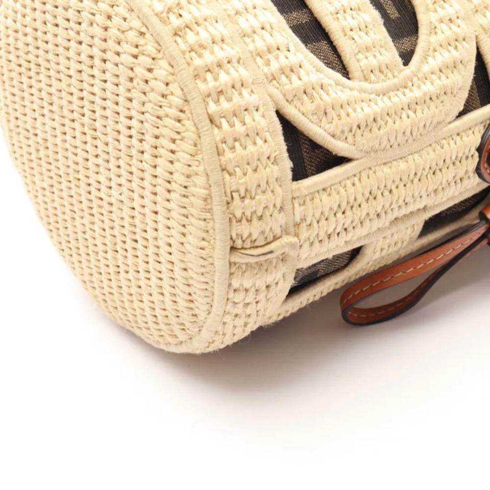 Fendi STEP Handbag Canvas Leather Raffia Ivory White Black Multicolor - Picture 8 of 8